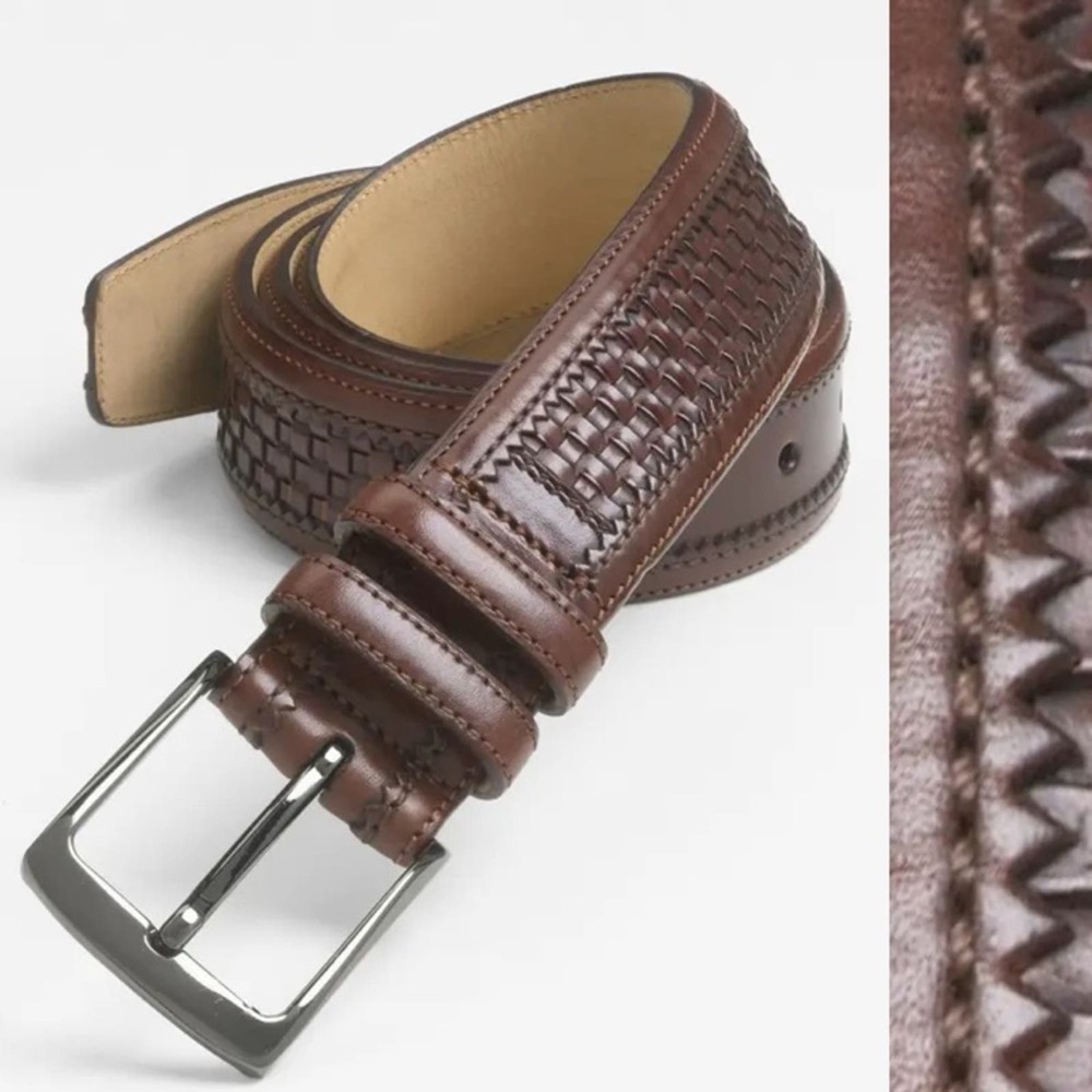 MEZLAN Parma Dama' Woven Leather Belt Brown 40 Men's